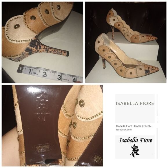 Isabella Fiore leather and fur studded snake heels size 7 - Picture 2 of 4